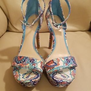 Gianni Bini, Blue and Orange Platform Shoes, Size 9